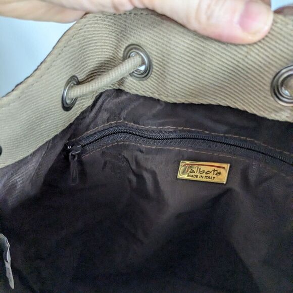 Vintage Talbots Bucket Bag Tan Brown Y2K Handbag Purse Leather Canvas Crossbody - Picture 12 of 16